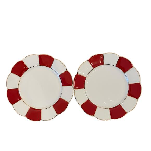 Grace Teaware Porcelain Salad Plate 8in Red & White Stripe Gold Trim Set 4 New - Picture 15 of 16